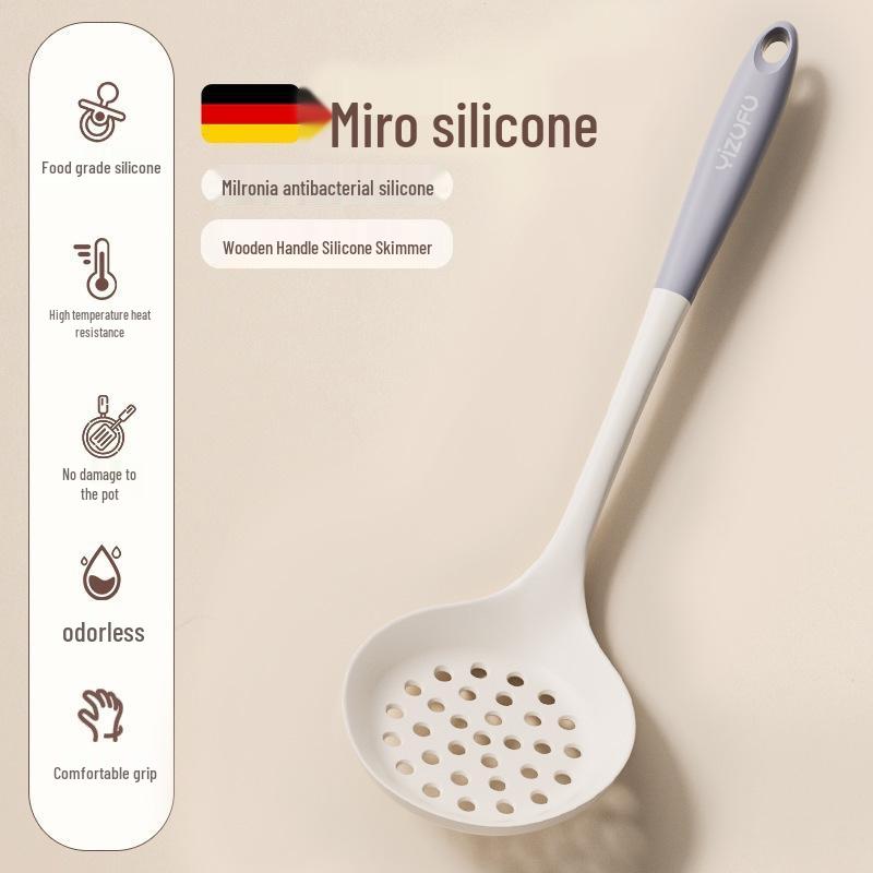 Silicone Non-Stick Kitchen Utensil Set - High Temperature Resistant Spatula, Ladle, and Slotted Spoon for Stir-Fry.