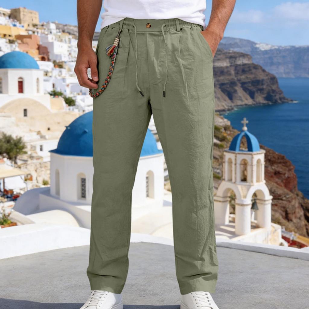 Men's Casual And Fashionable -color Loose Linen Straight-leg Pants