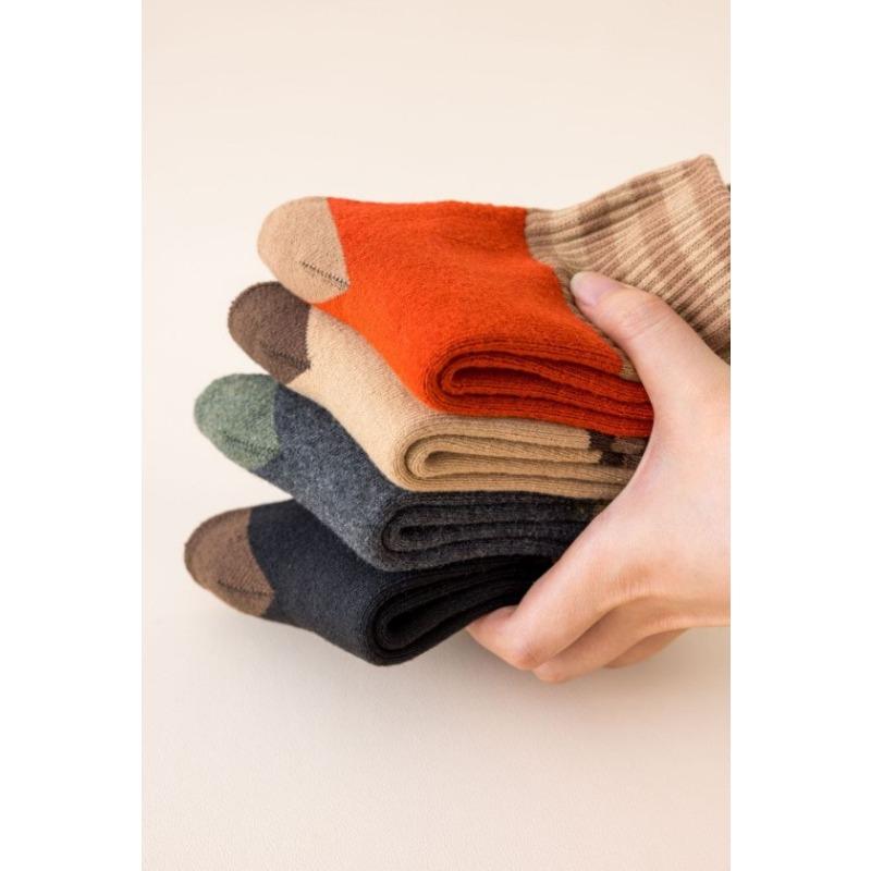 5 Pairs of Winter Warm Knit Socks for Women Men Winter Thickened Warm Socks Versatile Vintage Three-Bar Terry Socks
