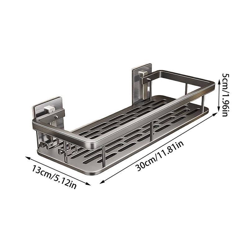 Aluminum Shower Caddy, Adhesive Shower Shelves, 2-Pack With Hooks And Rod For Towels, Wall Mount Rustproof Organizer