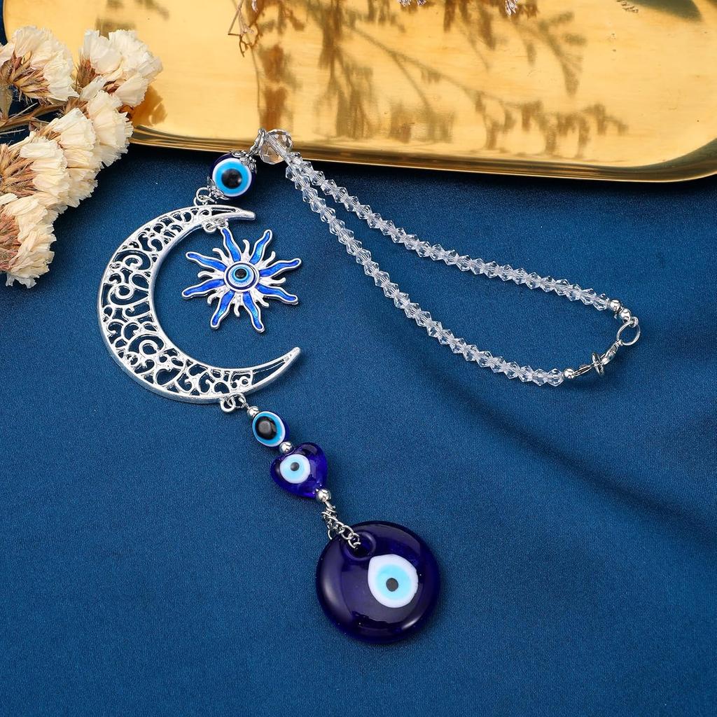 Evil Eye Car Charm, Evil Eye Charm Blue Hanging Ornament Moon Blue Crystal Hang Ornaments Cars Accessories Pendent Cars Hang Ornament Evils Eyes Car