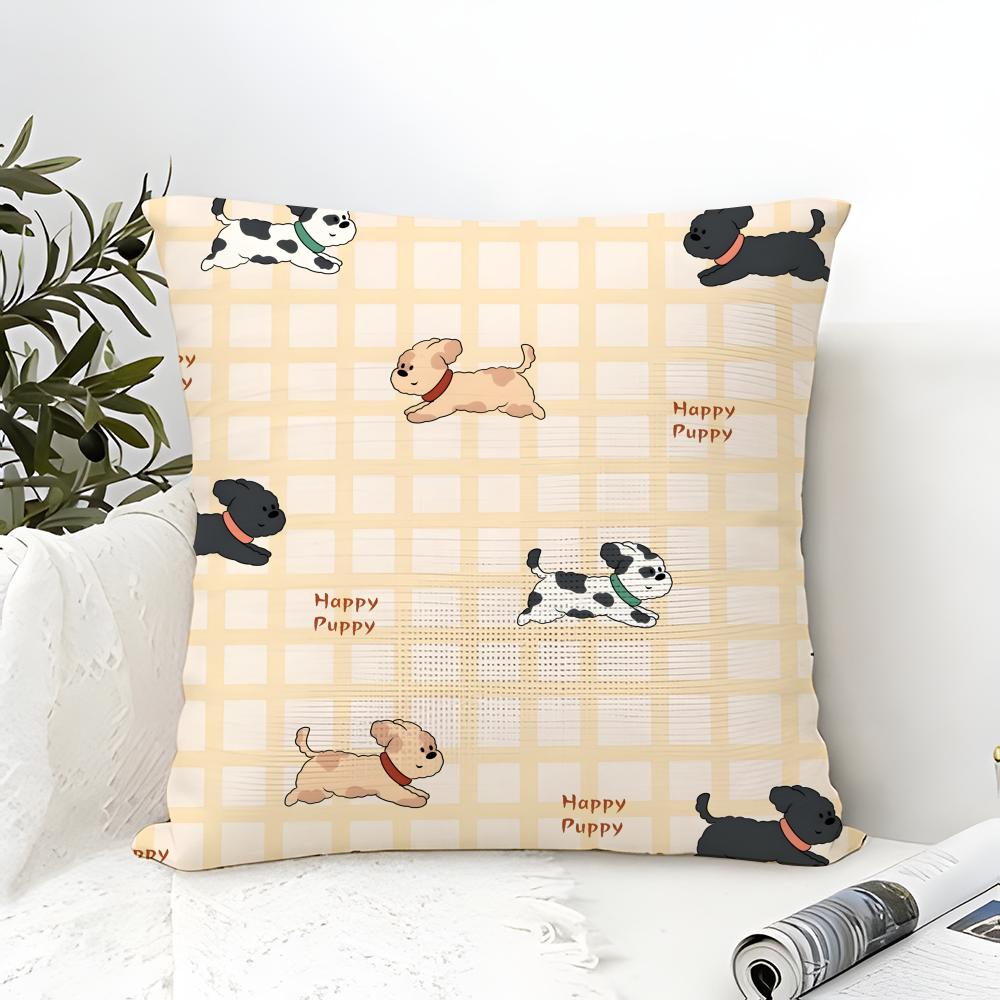 Cute Running Spotted Dog Pillow Case Linen Pillow Case Sofa Home Decor Cushion Cover Cushion Cove