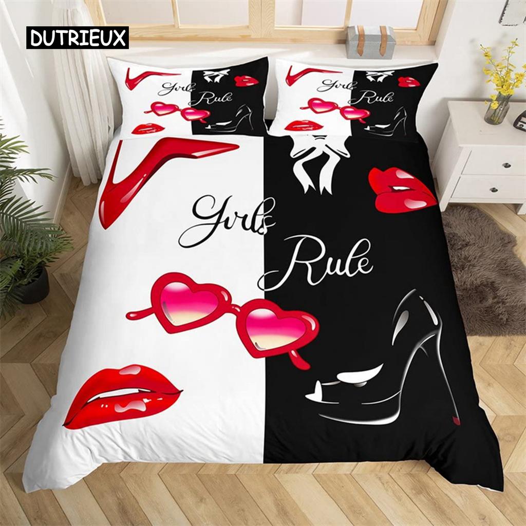 Flower Butterfly High Heels Duvet Cover King Fantasy Glitter Quilt Cover Polyester Romantic Theme Bedding Set Valentine Day Gift