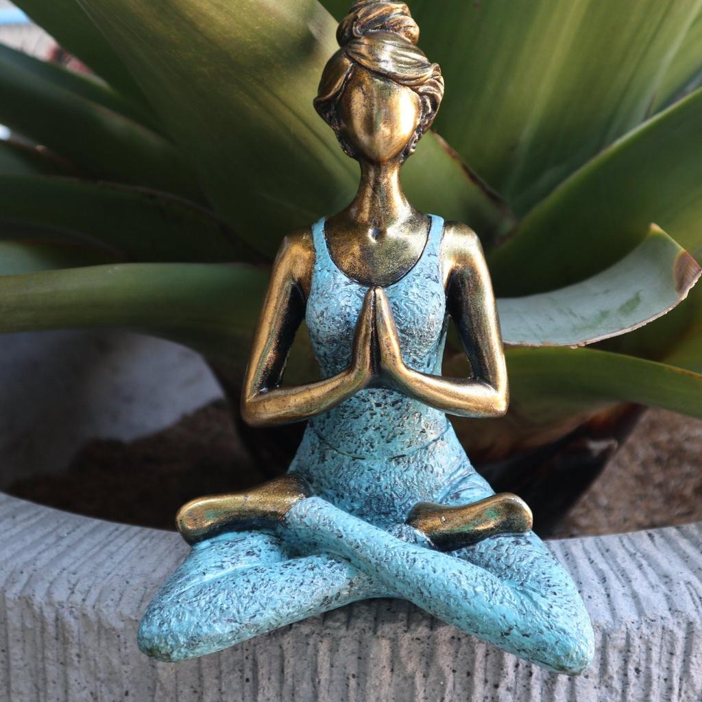 Yoga Lady Figurine Bronze and Turquoise 24 cm