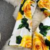 Summer Runway Fashion Rose Flower Print Bodycon Dress Women Holiday O-Neck 3/4 Sleeve Elegant Split Midi Party Dresses