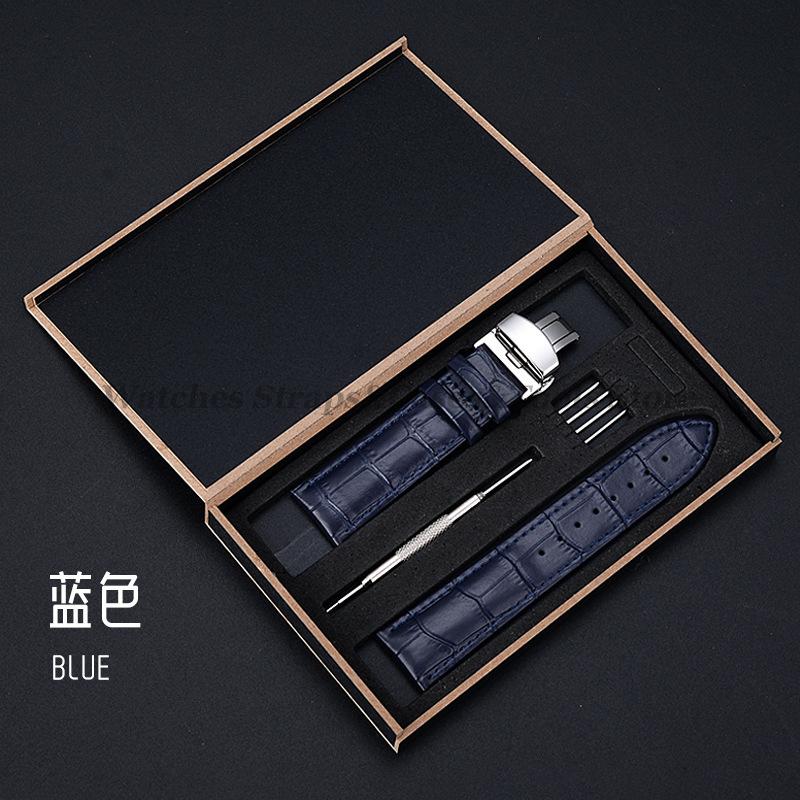 

Ремешок для часов из телячьей кожи с узелковым узором, браслет с застежкой-бабочкой, 18/19/20/22/24 мм, универсальный ремешок для часов для смарт-часов с коробкой 19mm темно-синий