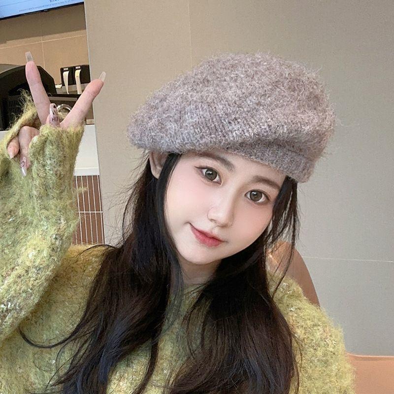 Women's Hat Knitted Autumn Winter Painter's Warm Plush Hat Wool Beret