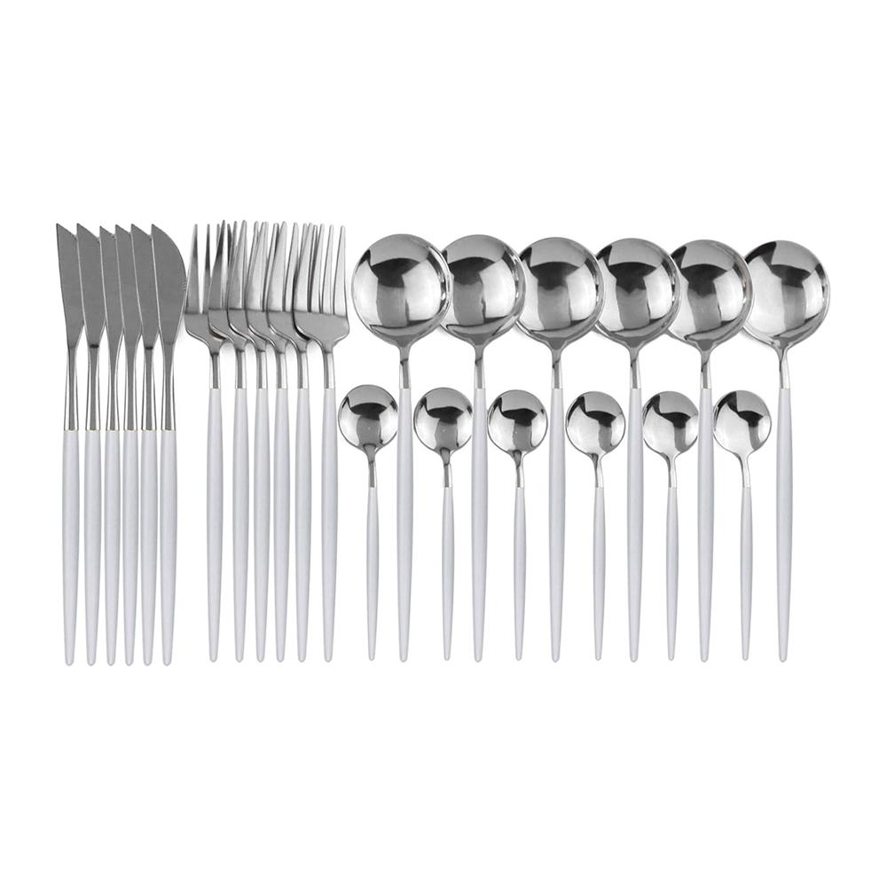 Silberbesteck Besteckset 24 Teile Edelstahl Tafelgeschirr Set Haushaltsbesteck Gabeln und Löffel Tägliche Notwendigkeiten Service für 6