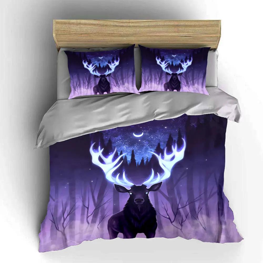 "Deer Forest Starry Night Decor" Soft Comfortable Duvet Cover Bedding Set Included 1*Duvet Cover & 2*Pillowcases Gift