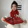 Red Wool Knitted Scarf Deer Winter Cashmere Scarves Retro Christmas Scarf  Student
