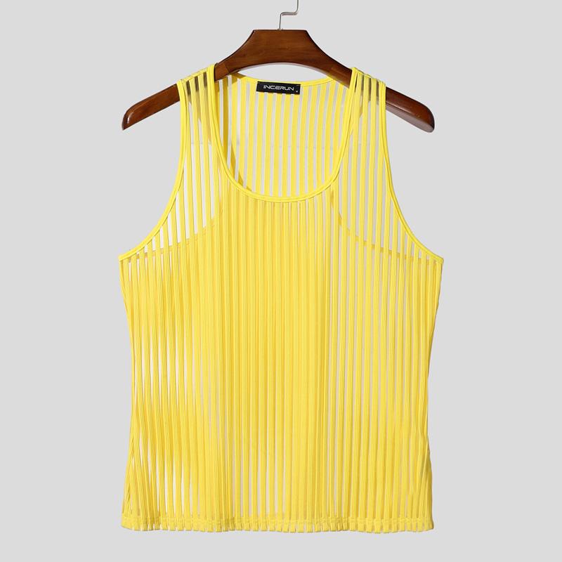 

INCERUN Мужские майки без рукавов из прозрачной полосатой сетки 5XL жёлтый