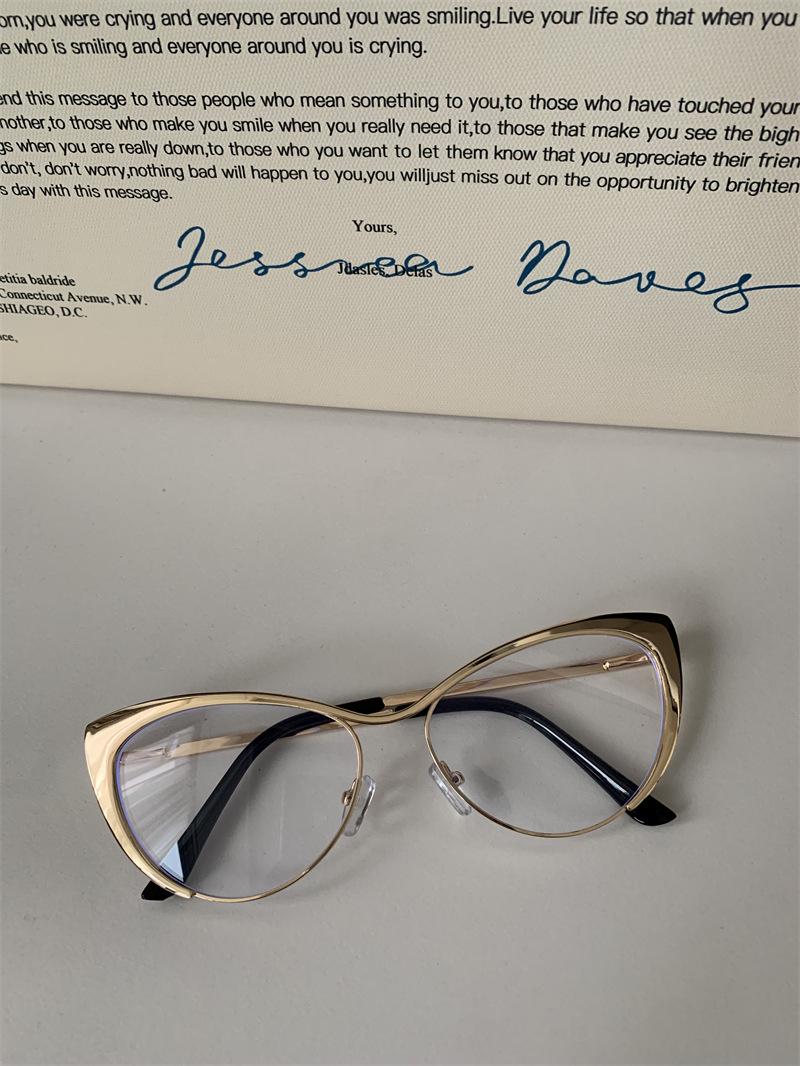 

Ретро Золотые Очки Кошачий Глаз для Женщин - Стильные Очки, Готовые к Установке Рецептурных Линз Blue Light Blocking 0° золотой