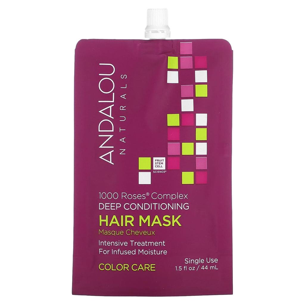 Andalou Naturals 1000 Roses, Complex Deep Conditioning, Color Care, Hair Mask, 1.5 Fl Oz (44 Ml)