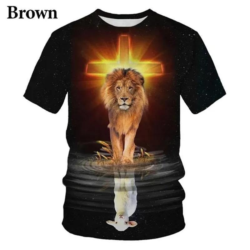 3D Printing Cross Lion Pattern T Shirt For Men Fashion Casual Short Sleeve Round Neck Streetwear Tee Tops Men's Oversized Tshirt