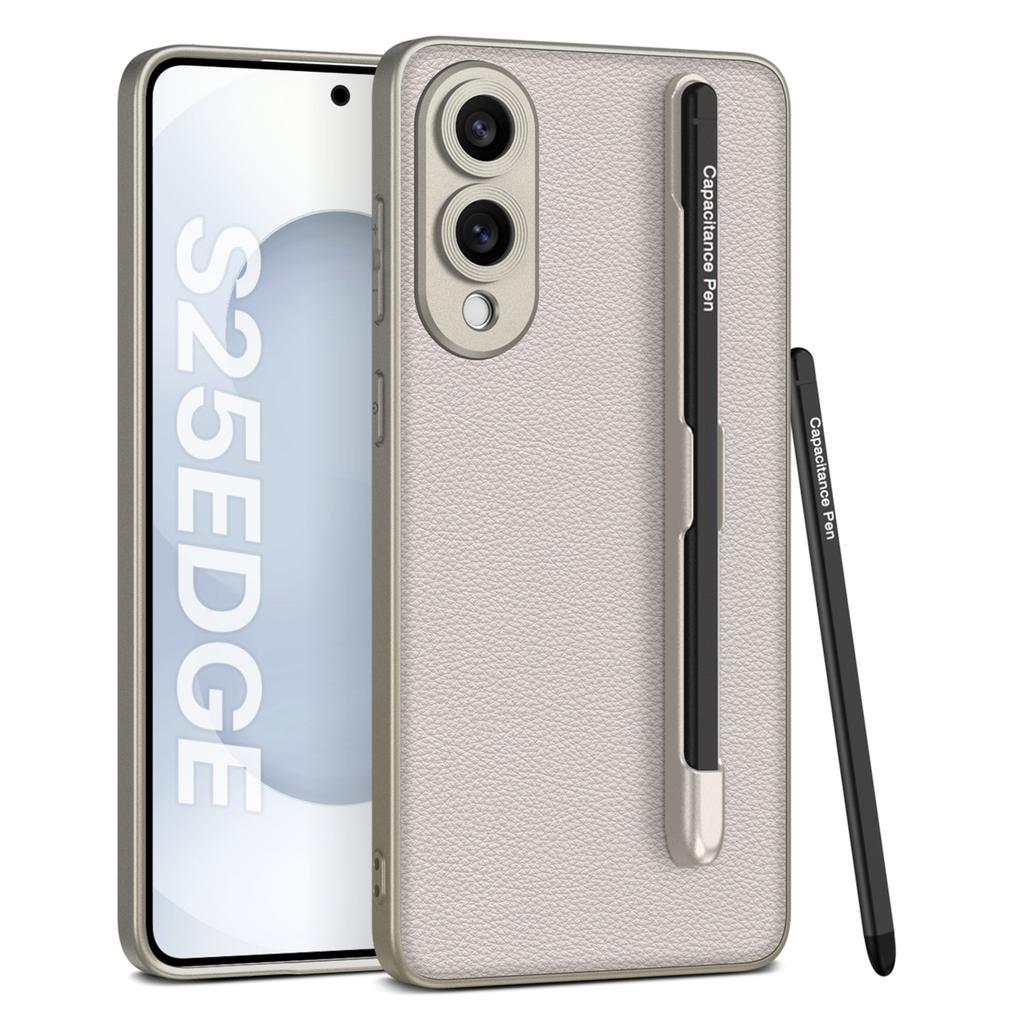 For Samsung Galaxy S25 Edge Case with Stylus Skin Touch PU+TPU+PC Phone Back Cover