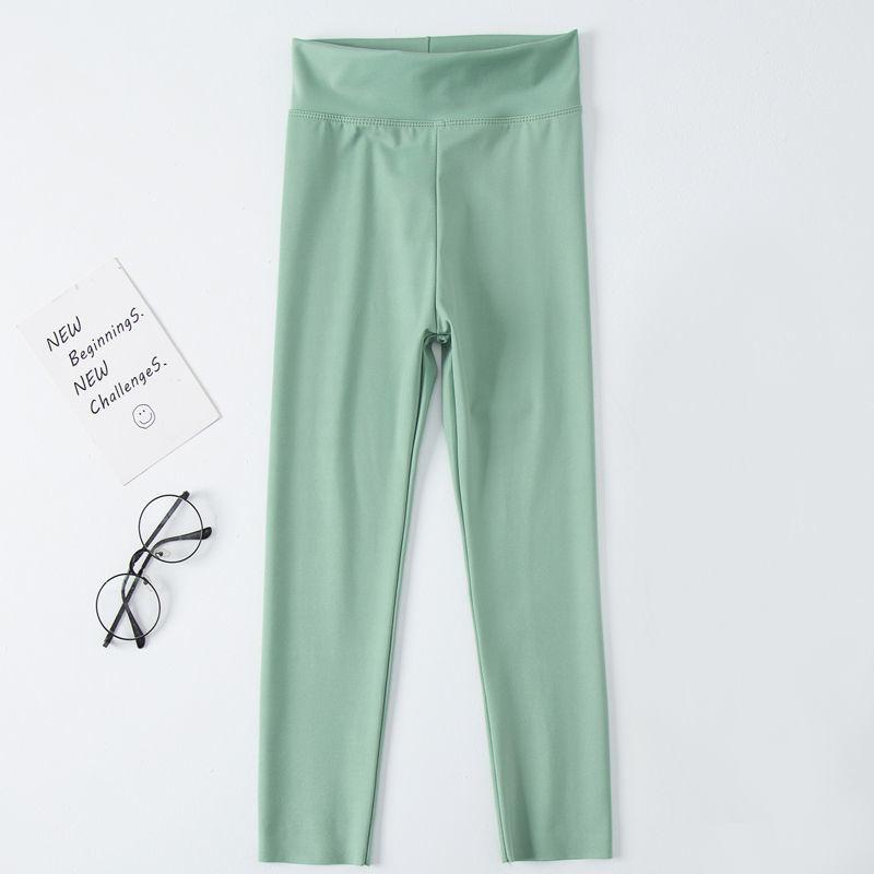 

Весенне-летние брюки для девочек, однотонные облегающие брюки с высокой эластичной нижней частью, облегающие длинные брюки 110 зелёный