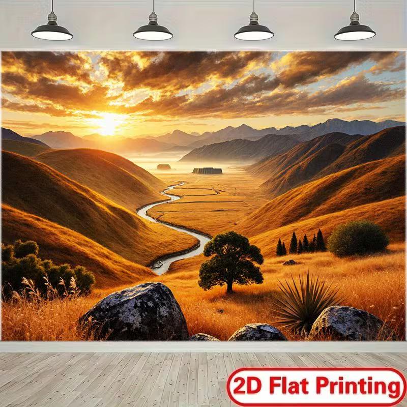 2D Golden Hour Mountain Landscape Photo Booth Background 47.2x31.5inch/120*80cm