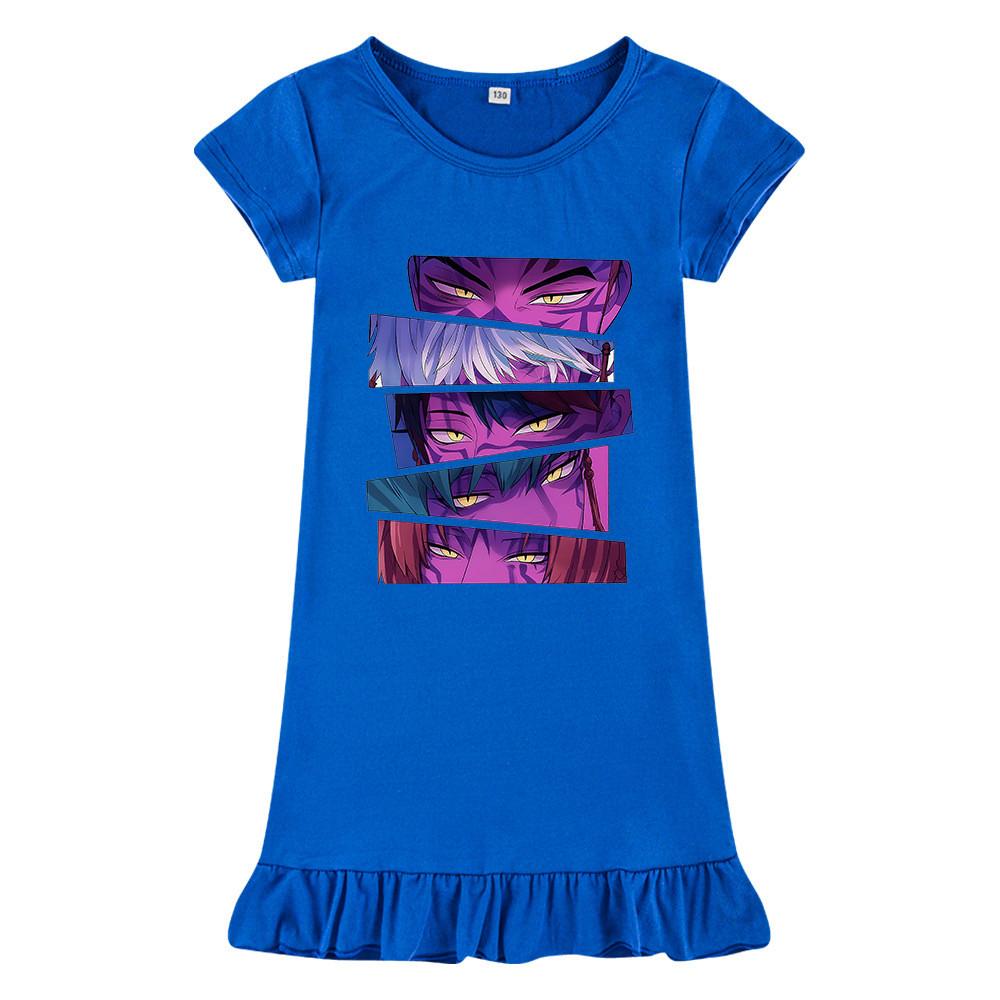 M1215 Kids Girls Sajaboys Kpop Rumi Zoey Mira Print Short Sleeves Ruffle Dress