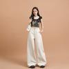 Milkshake rice wide-leg denim women's summer new splicing design high waist drape thin straight floor pants