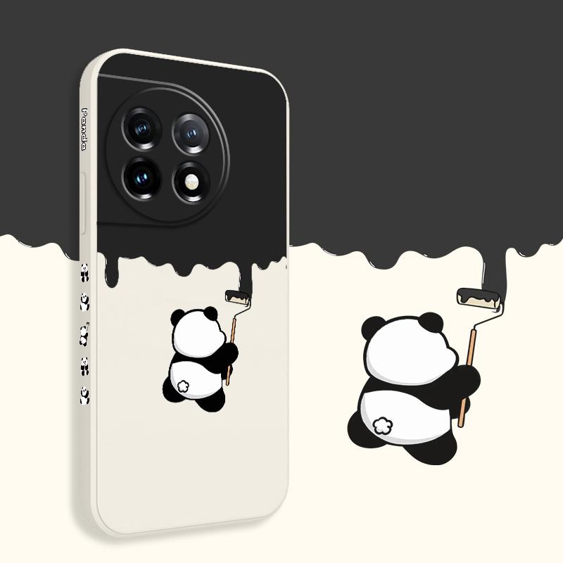 Paint Panda Phone Case For Oneplus 12 12R 11 11R 10 10R 10T 9R 9RT 9 8T 8 7 7T Pro 5G Liquid Silicone Cover