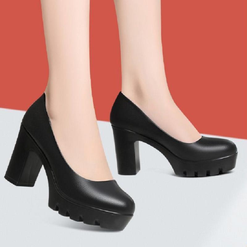  Sapatos Femininas Women Fashion Black Platent Leather Platform Square Heel Shoes Zapatos De Mujer Office Pumps Ab570