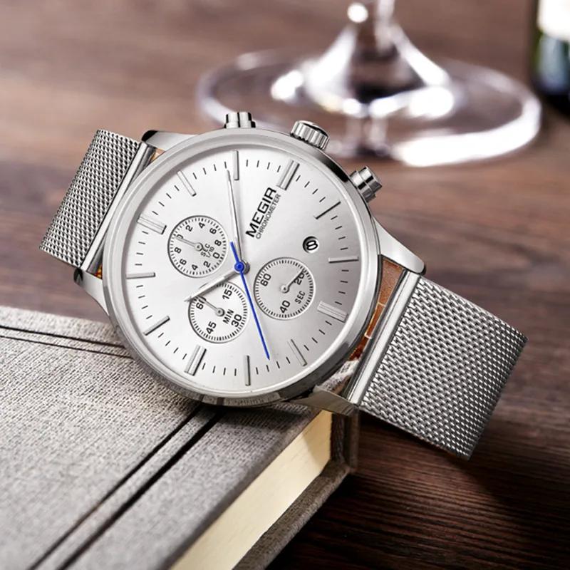 Quartz Watch For Men Stainless Steel Wristwatch Luxury Business Clock Waterproof Luminous Date Chronograph With Box