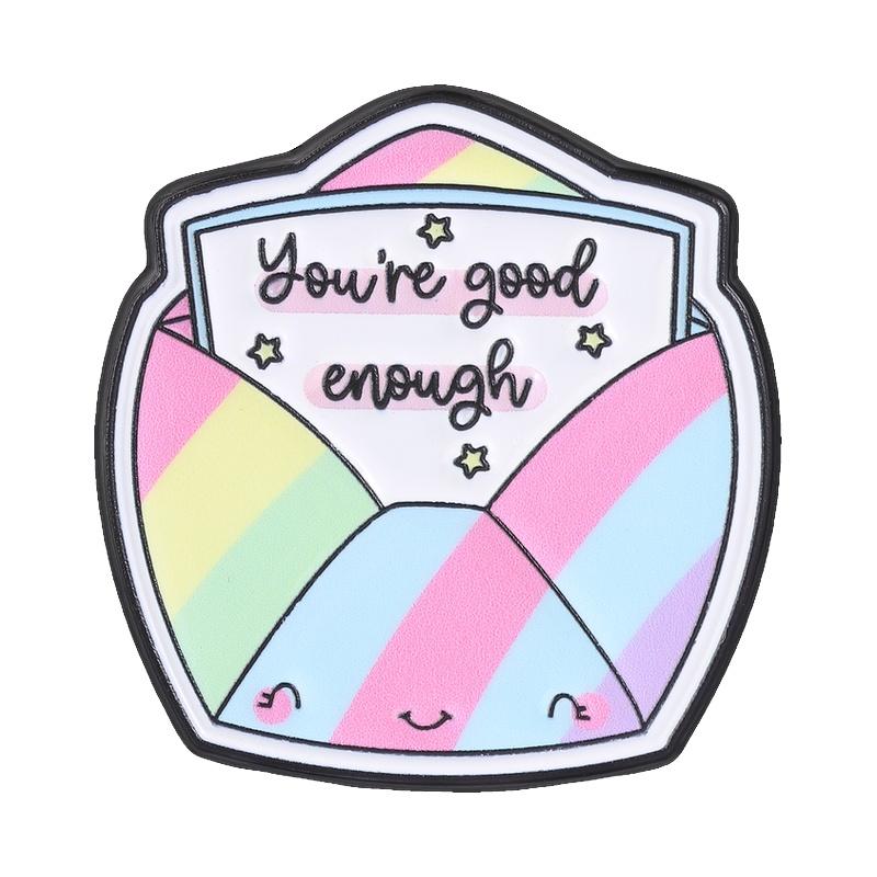 Self-love Quotes Enamel Pins Love Yourself First You're Good Enough Rainbow Cloud Envelope Brooches Lapel Badge Jewelry Gifts
