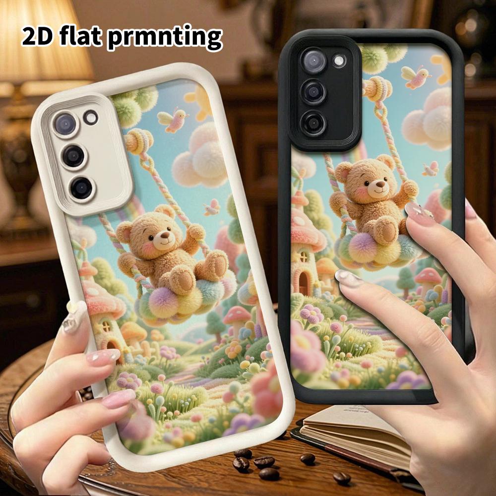 Phone case: 2D flat design suitable for Samsung Galaxy A34 A35 M05 M06 S20 S22 S21 FE Plus 5G protective case, little bear swinging, perfect Christmas