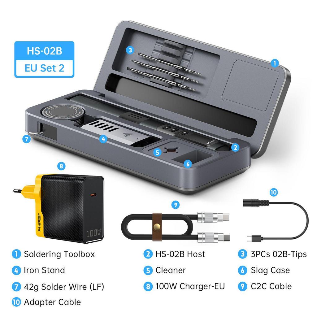 FNIRSI HS-02 Soldering Iron Set and Mobile Workbench Storage Box