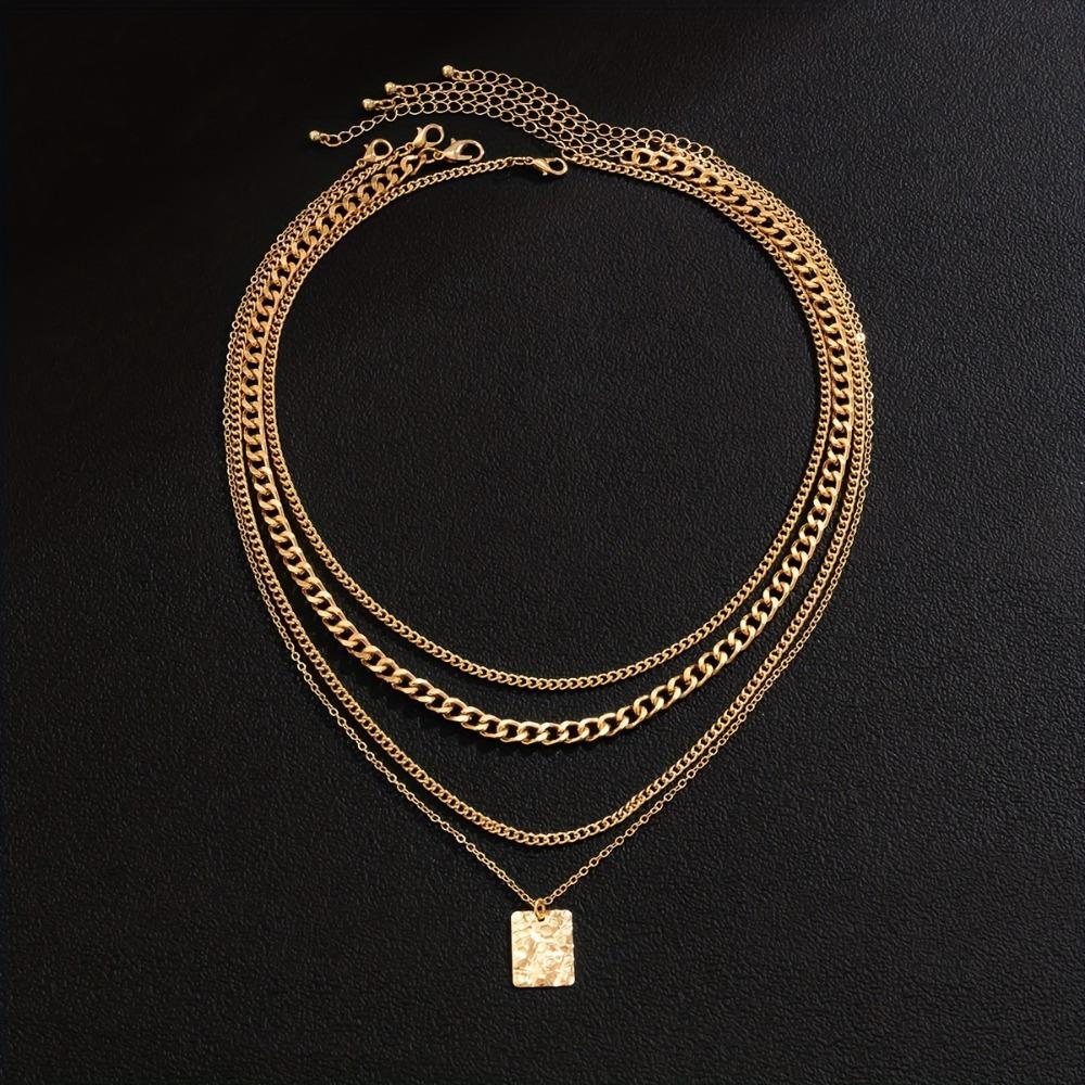 4-piece Retro Minimalist Men's Metal Pendant Necklace Set - Fashionable and Avant-garde Men's Personalized Vintage Jewelry