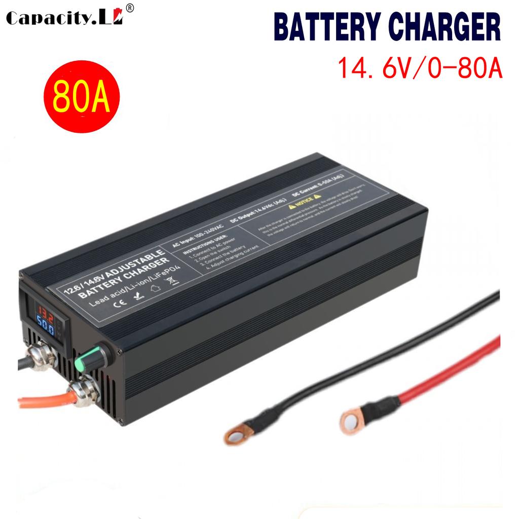 Portable 12V100A Lifepo4 Battery Charger 40A 50A Lithium Battery Charger 60A 85A with Adjustable Voltage and Current Anderson