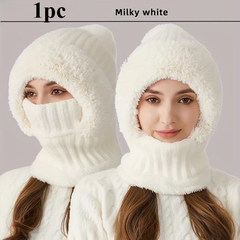 1pc Winter Lined Knit Hat with Earflap, Windproof and Warm Hooded Neck Gaiter for Outdoor Cycling 6 Colors