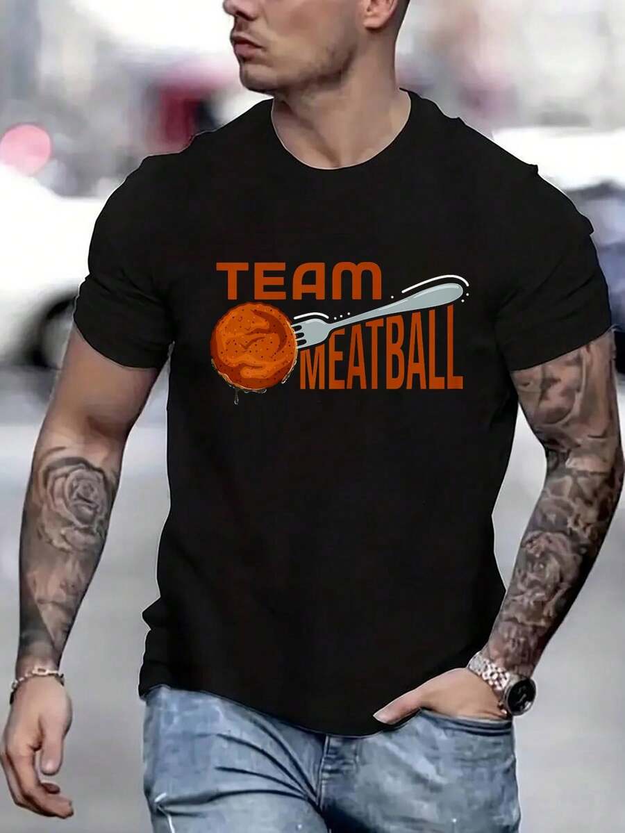 

Team Meatball Printed Unisex T-Shirt, Short-Sleeved Crew Neck Casual Top L