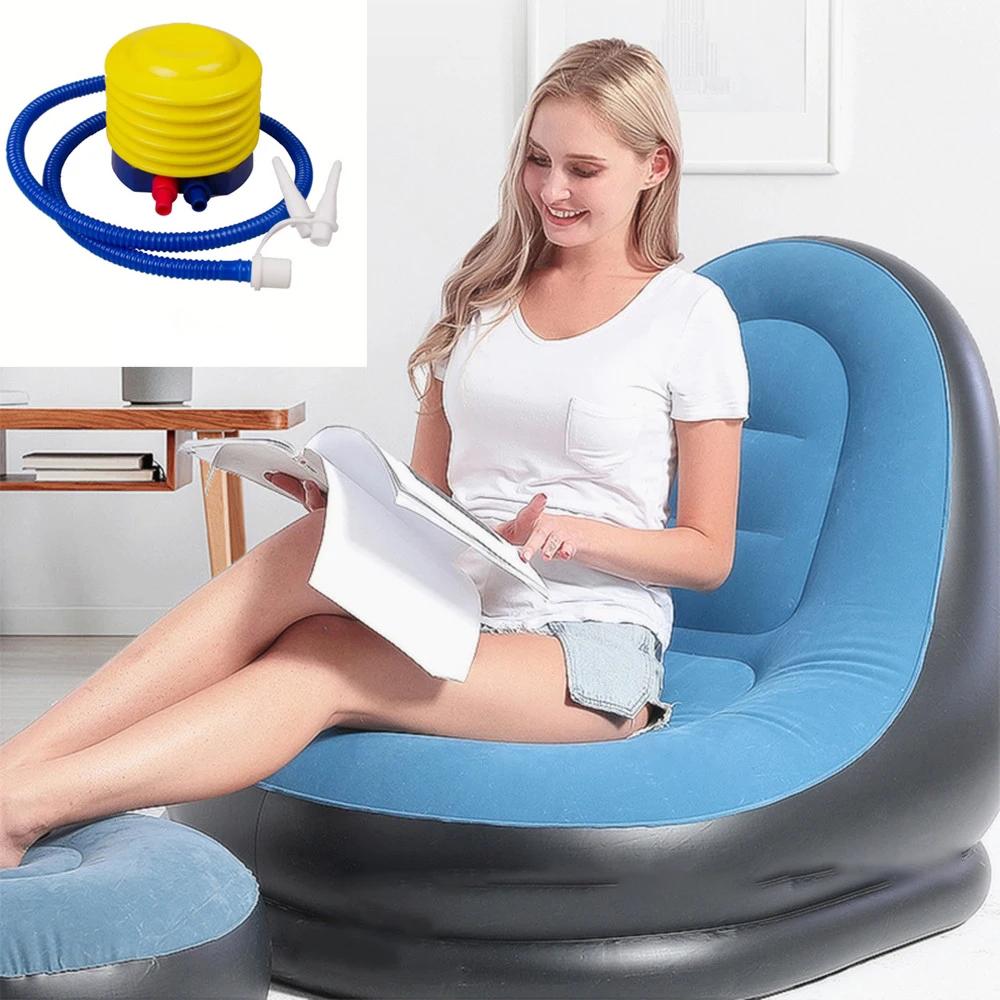 New Inflatable Plush Sofa For Lazy People Foldable Foot Sofa Bed Outdoor Convenient Lying Chair With Feet Bench Hot