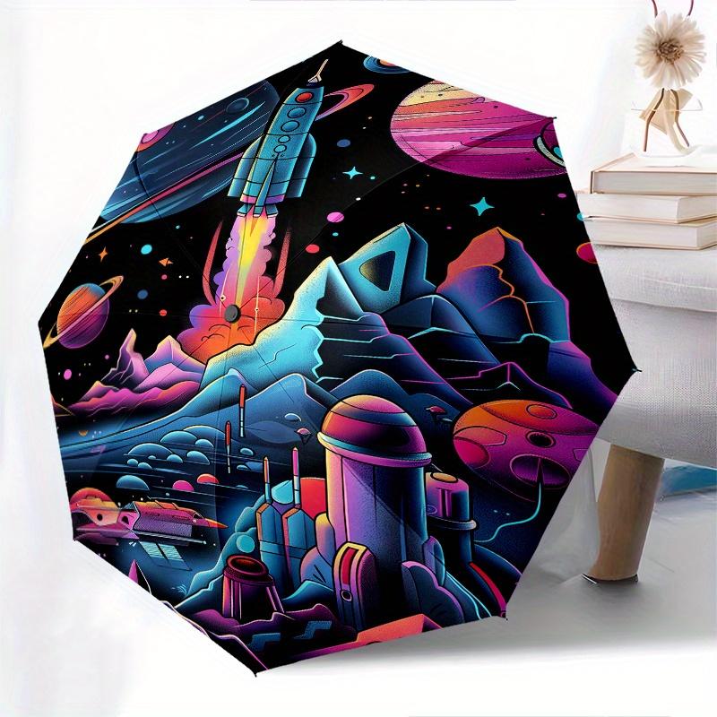 Rocket Launch, Space Exploration Theme 8 Bone Hand Automatic Folding Umbrella, Compact and Portable Design, A Perfect Gift for Birthday, Chr