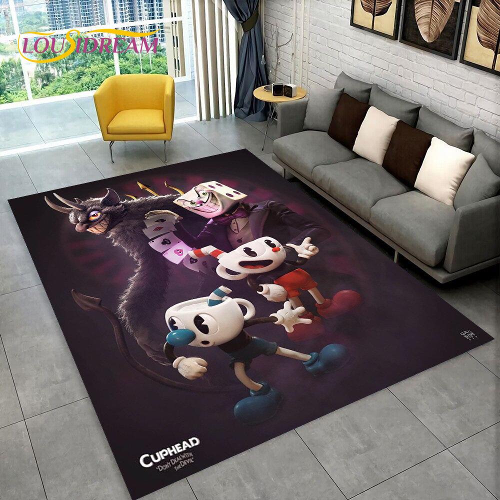 Juego, Cuphead y Mugman, alfombra para área de jugador, alfombra para sala de estar, dormitorio, decoración de felpudo para sofá, alfombra antideslizante para juegos de niños