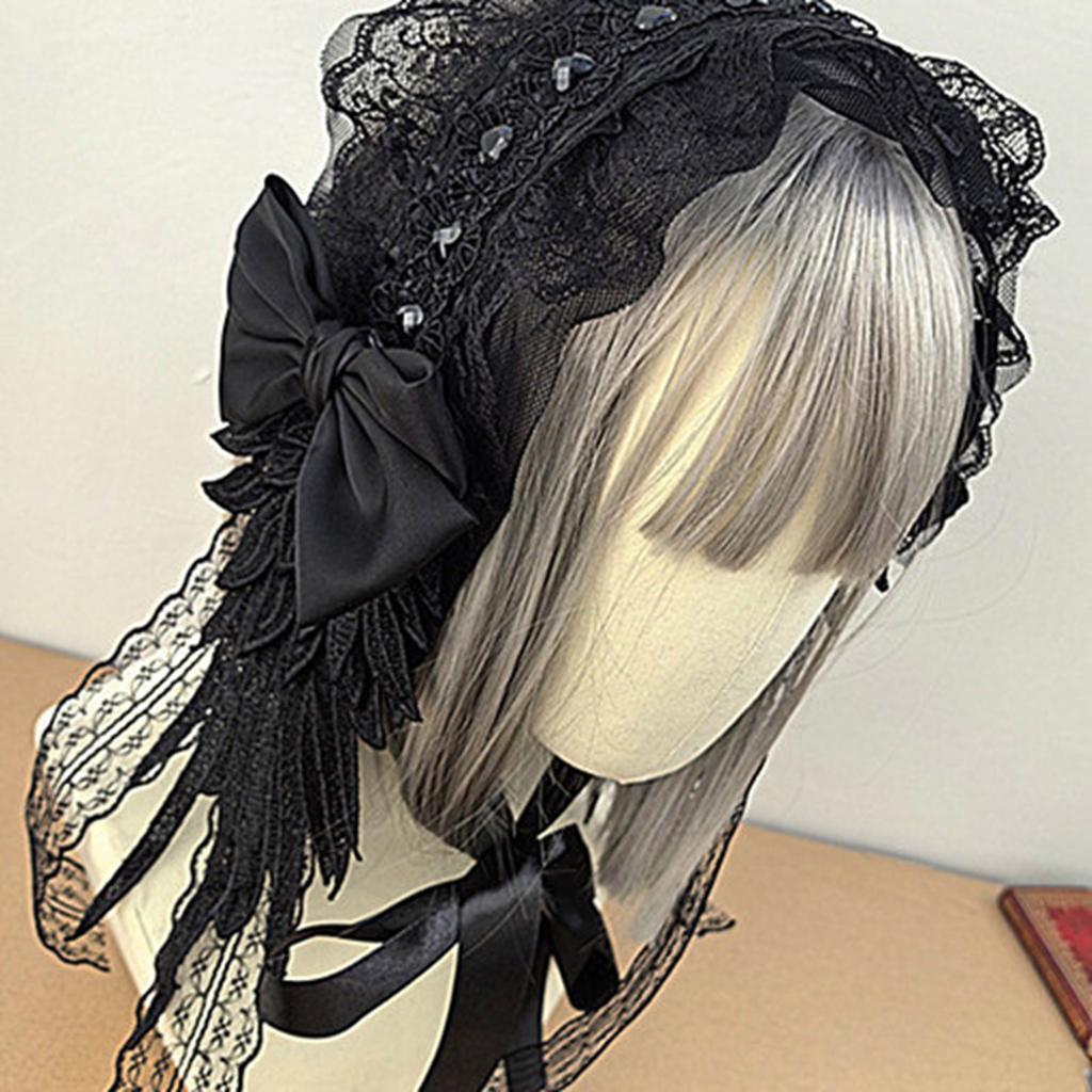 Gothic Punk Lace Bowknot Headband With Crosses Wing Designs Hair Accessory for Women Girls Cosplay Event Outfits