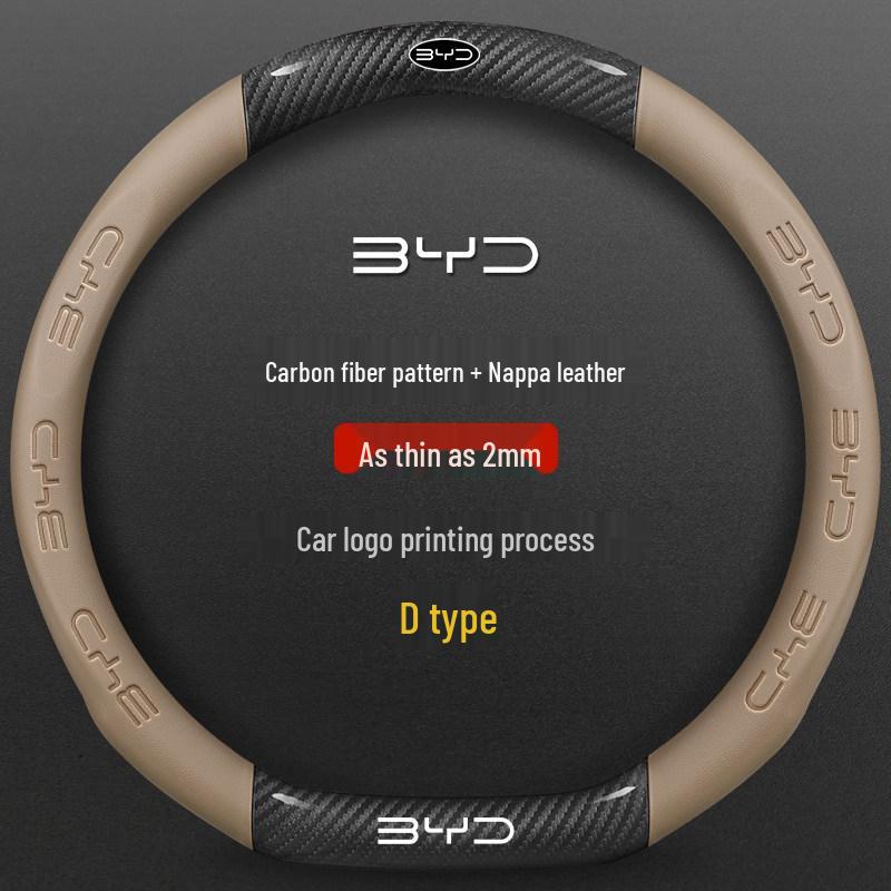 BYD Song PLUS Steering Wheel Cover for Han EV, Tang/Yuan Pro, Dolphin, Seagull, Qin - Genuine Leather
