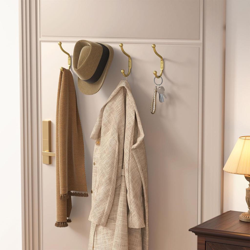 Gold Coat Hooks Wall Mount - Wall Hooks for Hanging, Heavy Duty Hooks, Mudroom Hooks, Metal Hooks for Hanging Clothes, Towels, Hats, Keys, Coats,4