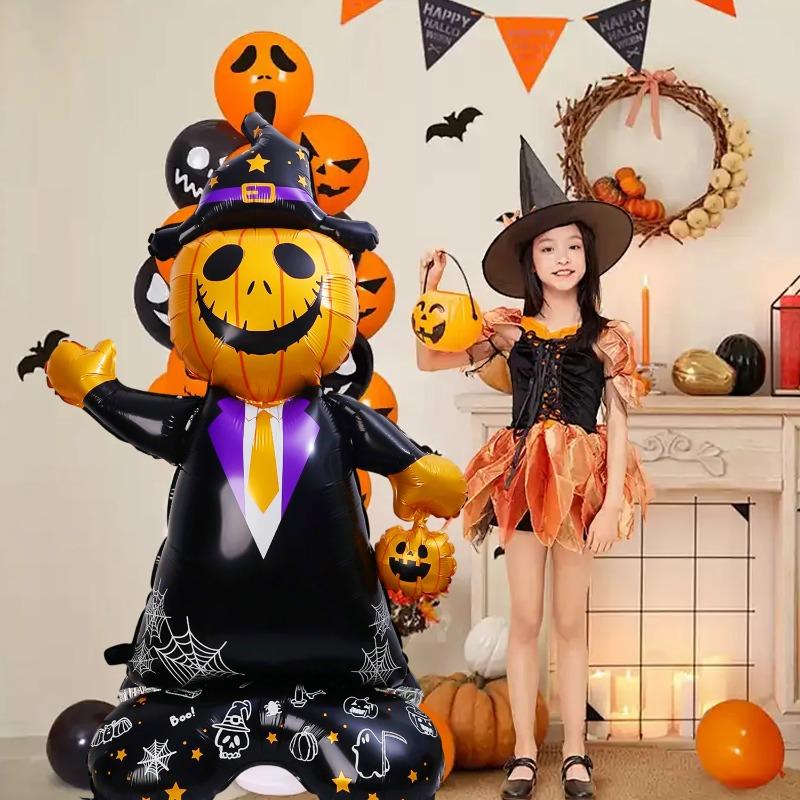 Giant Standing Halloween Foil Balloons Pumpkin Soldier Witch Ghost Skeleton Reaper Aluminum Balloon Inflatable Toys Party Decor