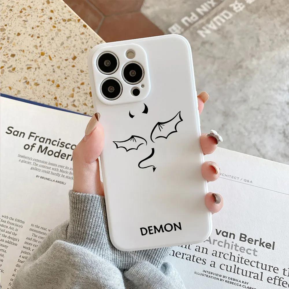 Cartoon Demon Angel Couple Phone Case for IPhone 15 14 13 12 11 Pro XS MAX 7 SE2 X XR 8 14 Plus Clear Soft Silicone Cover Fundas
