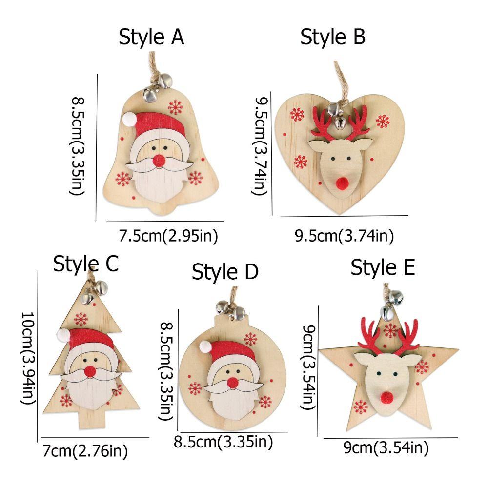 Wooden Santa Claus Pendant Cartoon with Bells Christmas Wooden Ornament Elk Christmas Pendent Reindeer Door Hanging New Year