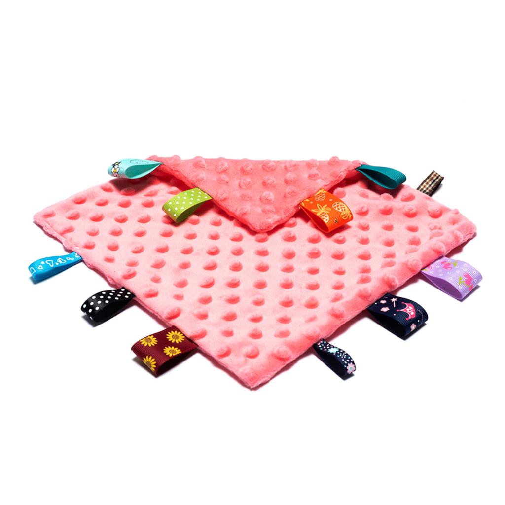 Baby Appease Towel Comfortable Baby Tag Security Blanket with Colorful Tags Soft Comforter Plush Soothing Towel for