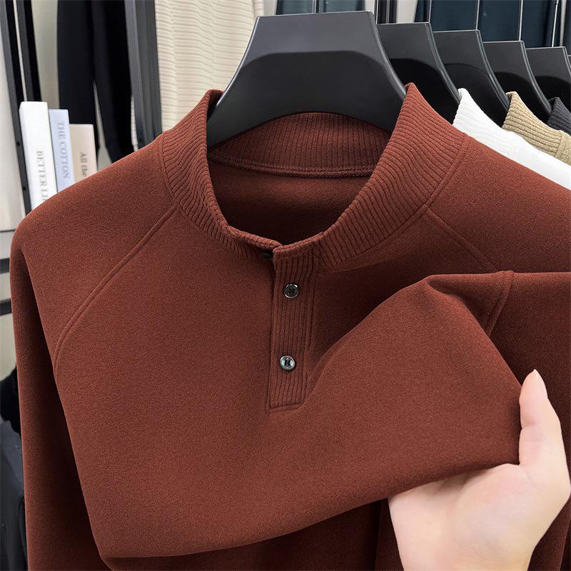 Moletom Casual Solto de Veludo Dupla Face com Gola Alta Masculino Outono/Inverno 2025
