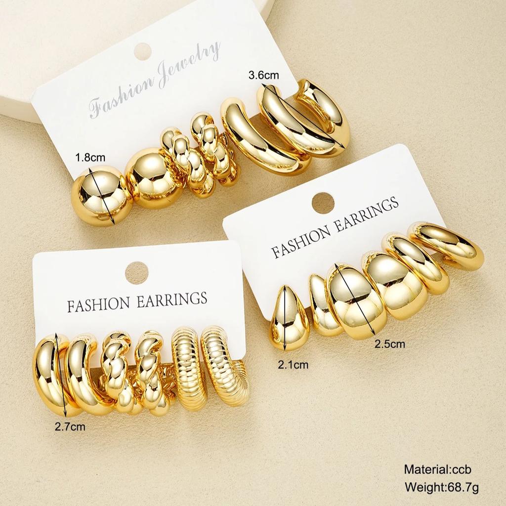 9 Pairs Of Fashionable  Ring Fried Dough Twists Water  Earrings Suitable For Women's Daily Wear