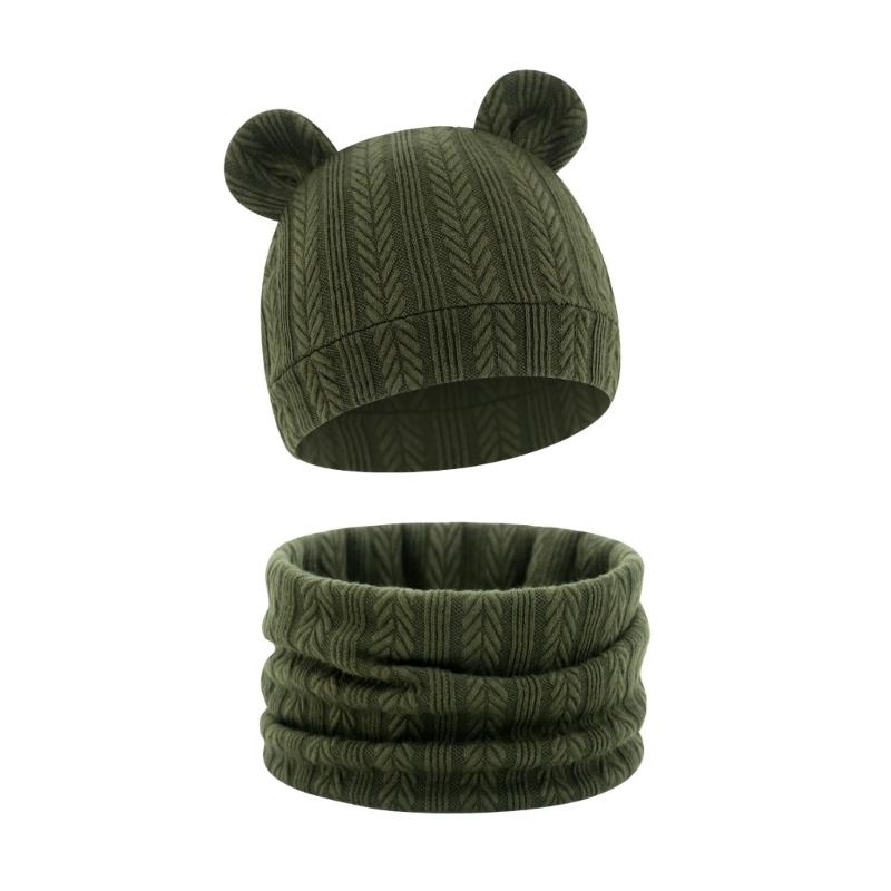 Reversible Infant Winter Hat Neck Warmer Combo Stretchy Cotton Blend 2 in 1 Baby Beanies Scarf Set for 8 to 36 Month Olds