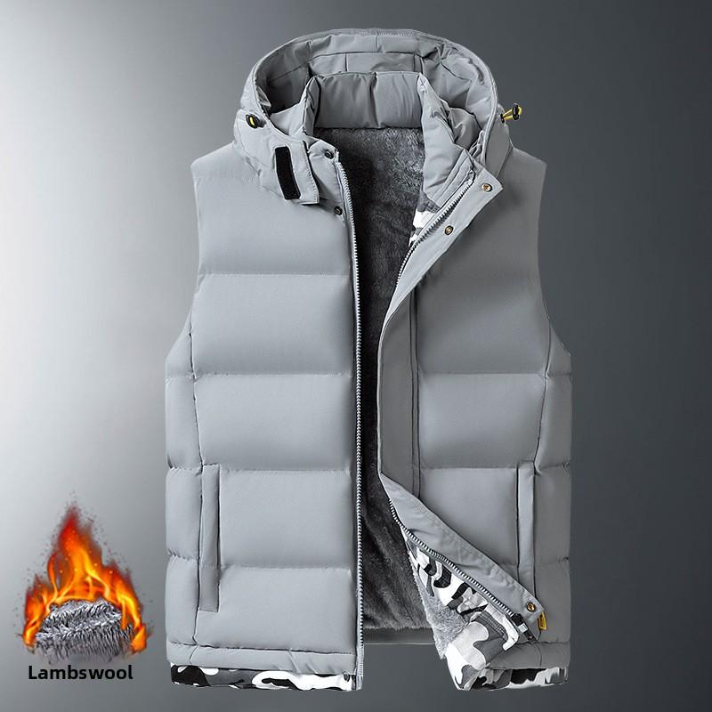 Ανδρικό Φθινοπωρινό Χειμερινό Γιλέκο Μεγάλο Μέγεθος με Αποσπώμενη Κουκούλα Αθλητικό Βαμβακερό Μπουφάν Γιλέκο από Μαλλί Αρνιού Μπουφάν Μεγάλο Μέγεθος Ανδρικά Ρούχα