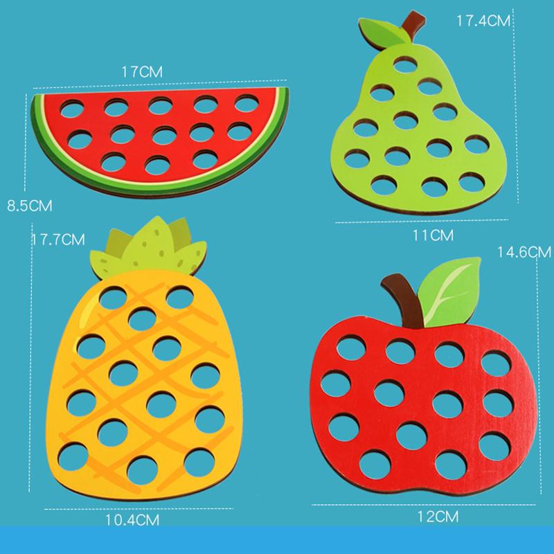 Wooden Lacing Plaything Educational Fruits Threading Activity Puzzles Learning Fine Motor Skill Car Travel Plaything Set For Toddlers Kids