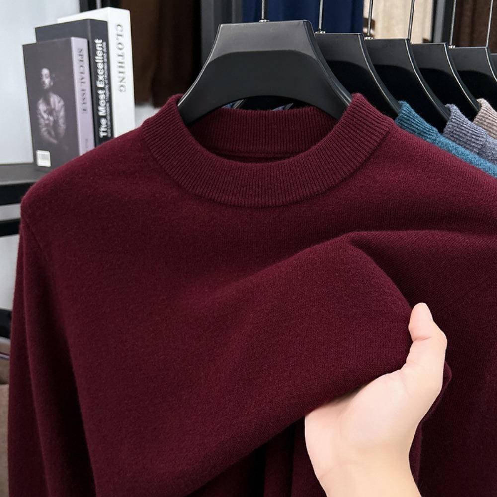 Men 100% Pure Wool Half Turtleneck Sweater, Warm Solid Knit Jumper for Autumn Winter Daily Wear