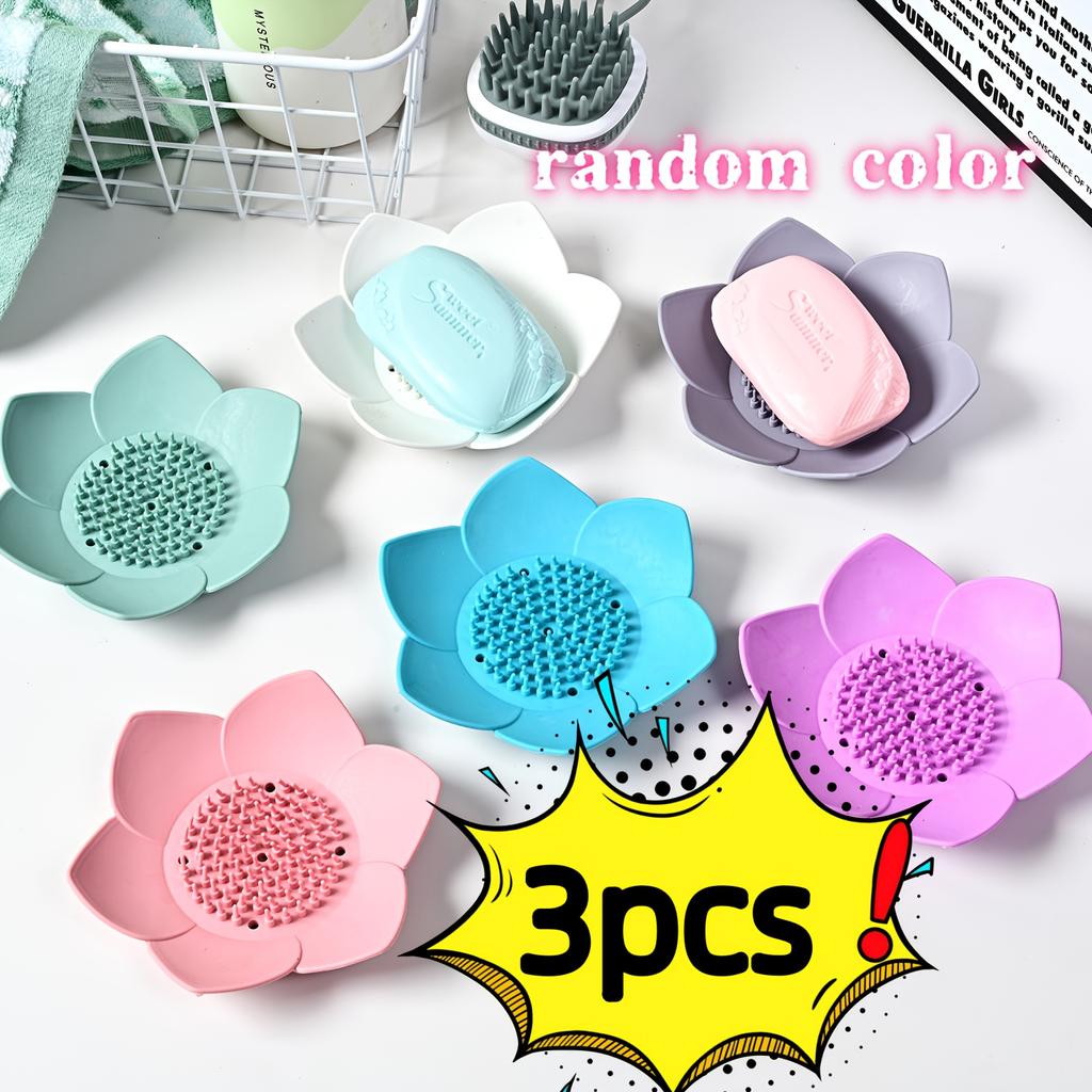 3pcs of lotus-shaped soap holders. They are self-draining bathroom soap racks, portable, and can be used in the kitchen